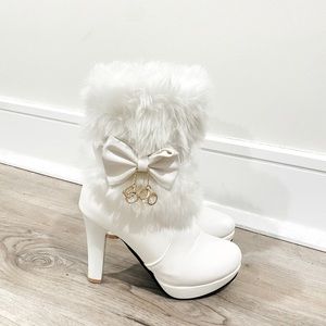 white fur heel boots size 36